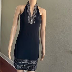 High Neck Halter Midi Little Black Dress